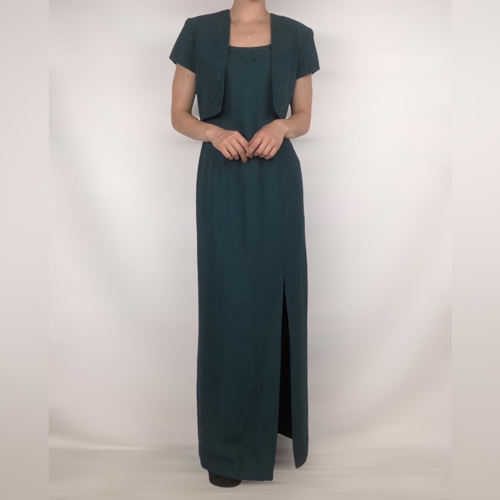Y2K J. R. Nites by Caliendo‎ Maxi Dress Set Crop Jacket Side Slit Evening Gown